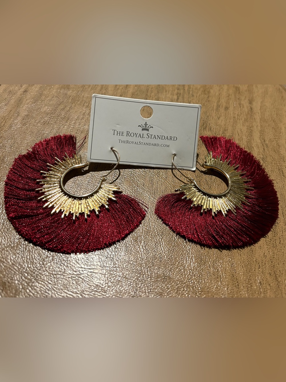 The Royal Standard Wine Red Fan Tassel Earrings with Gold Accents